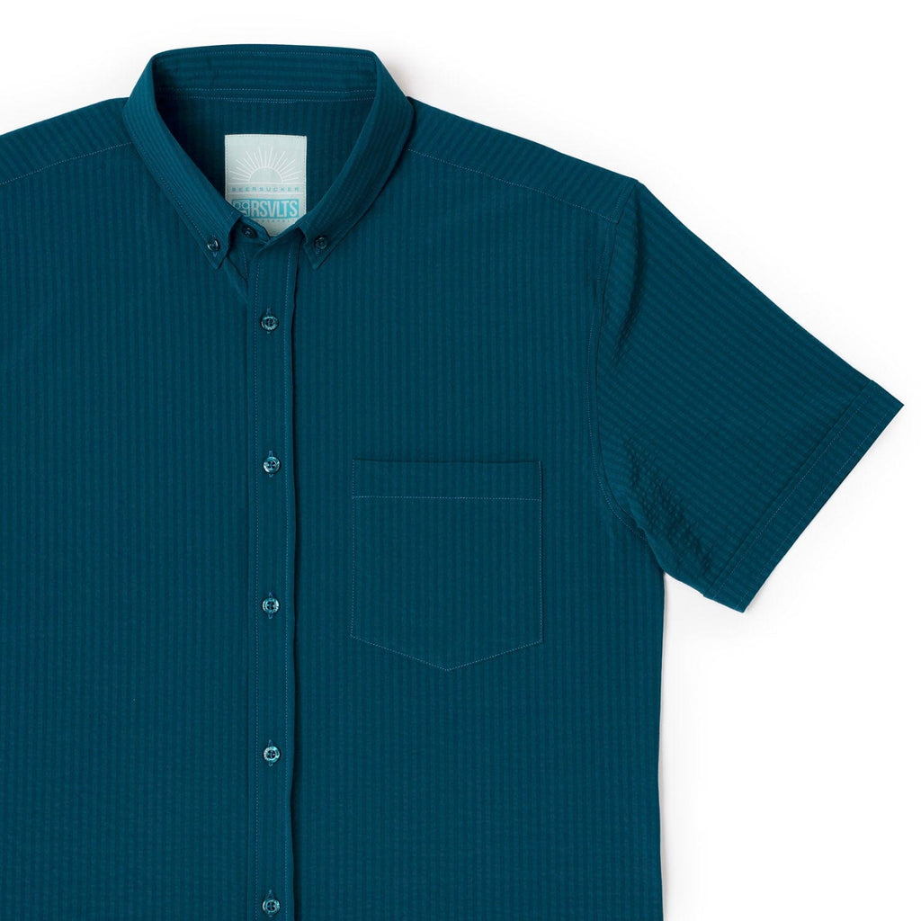RSVLTS Chesapeake Bay Stretch Seersucker Short Sleeve Shirt in Blue — front view