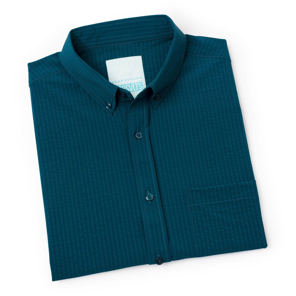 RSVLTS Chesapeake Bay Stretch Seersucker Short Sleeve Shirt in Blue — detail 8