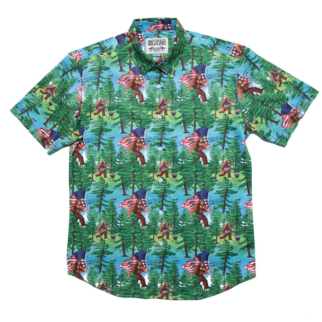 RSVLTS Smells Like Bigfoot’s Hot Dog KUNUFLEX Short Sleeve Shirt in Green — detail 2