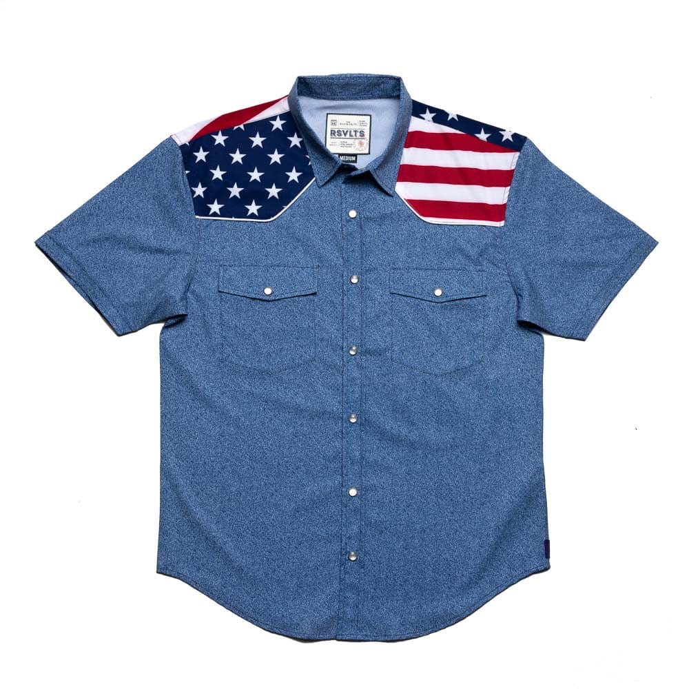 RSVLTS The Highway Man Roper Short Sleeve Shirt in Blue — detail 6