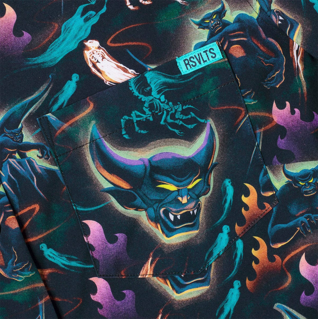 RSVLTS Fright on Bald Mountain Women's KUNUFLEX Short Sleeve Shirt in Multicolor — detail 6