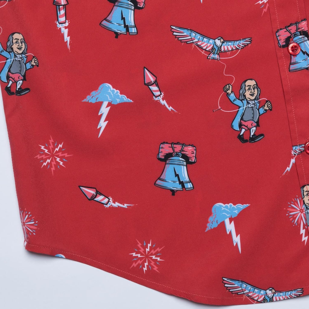 RSVLTS Benny and the Bolts KUNUFLEX Short Sleeve Shirt in Red — detail 4