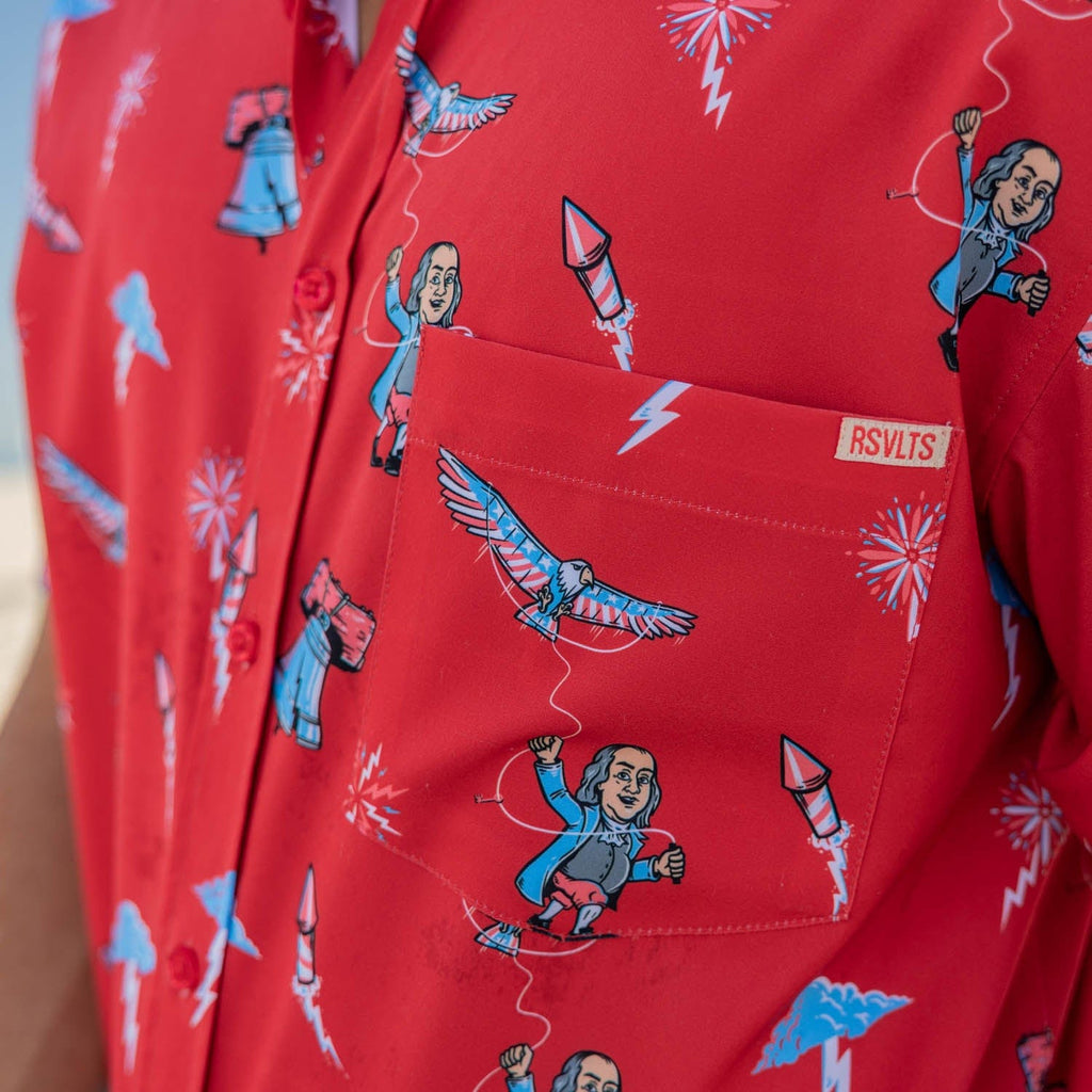 RSVLTS Benny and the Bolts KUNUFLEX Short Sleeve Shirt in Red — detail 3
