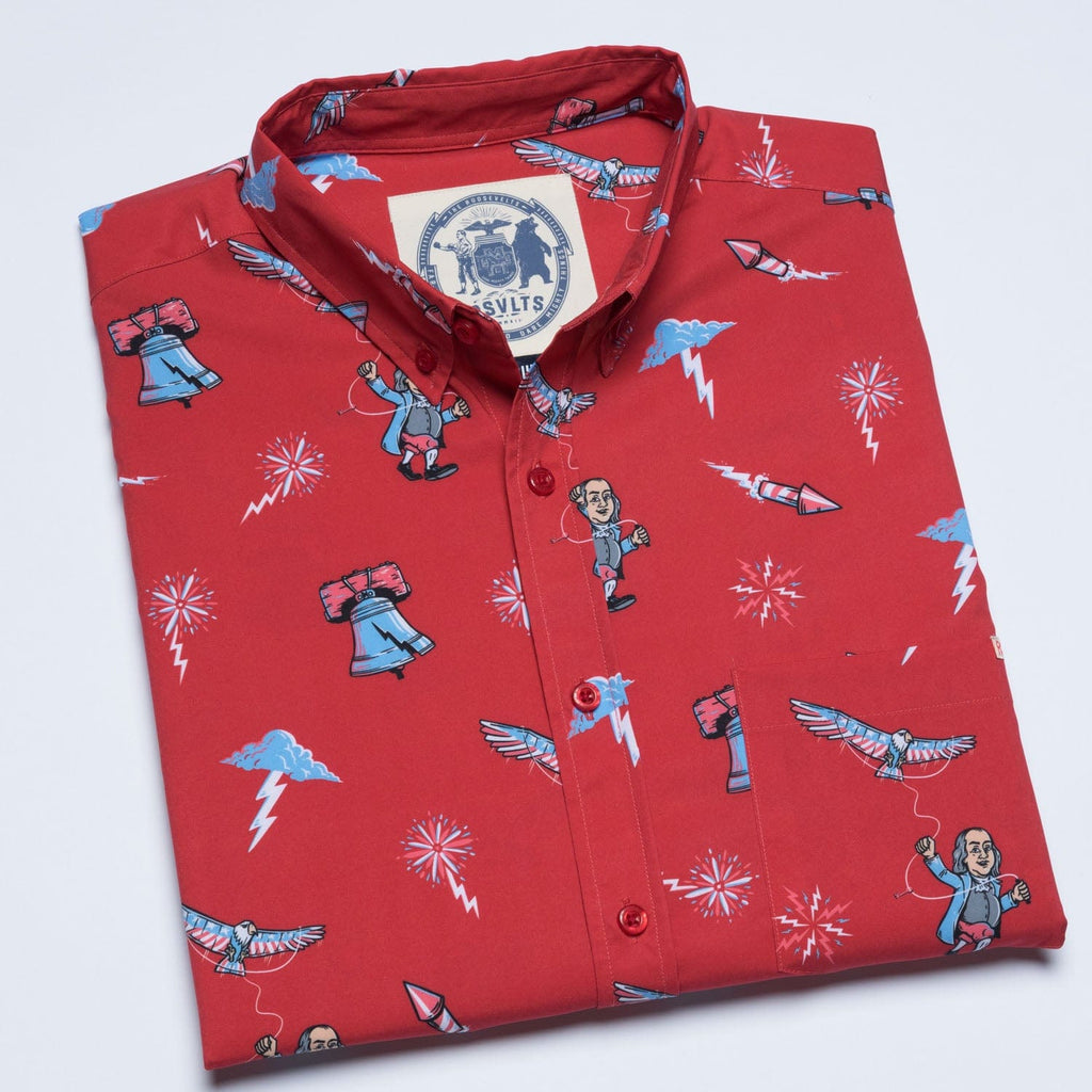 RSVLTS Benny and the Bolts KUNUFLEX Short Sleeve Shirt in Red — detail 7