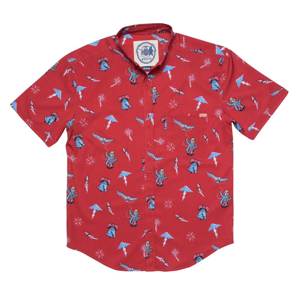 RSVLTS Benny and the Bolts KUNUFLEX Short Sleeve Shirt in Red — detail 2