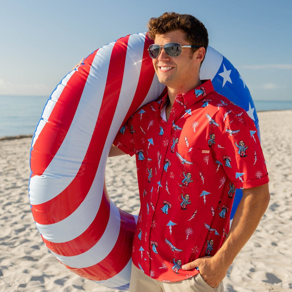 RSVLTS Benny and the Bolts KUNUFLEX Short Sleeve Shirt in Red — detail 5