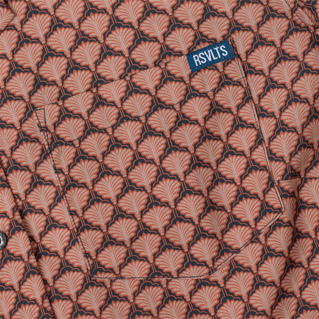 RSVLTS Deco Daze Women's KUNUFLEX Short Sleeve Shirt in Brown — detail 4