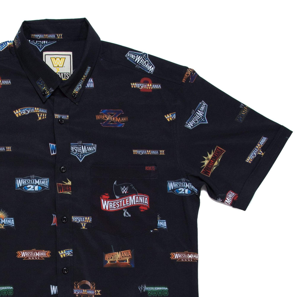 RSVLTS Ode To Wrestlemania KUNUFLEX Short Sleeve Shirt in Black — front view