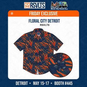 RSVLTS Floral City Detroit KUNUFLEX Short Sleeve Shirt in Blue — front view