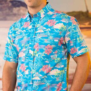RSVLTS Magnum Tide KUNUFLEX Short Sleeve Shirt in Blue — front view