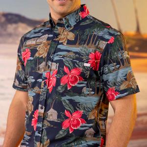 RSVLTS Cabana Noir KUNUFLEX Short Sleeve Shirt in Black — front view