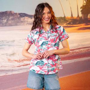 RSVLTS Marlin, P.I. Women's KUNUFLEX Short Sleeve Shirt in Pink — front view
