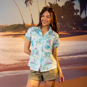 RSVLTS Renegade Reef Women's KUNUFLEX Short Sleeve Shirt in Green — front view