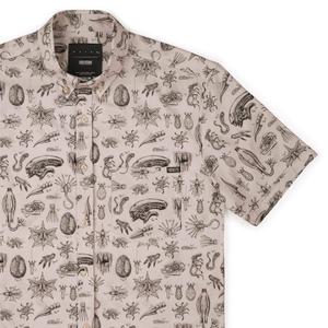 RSVLTS Xeno Zoology KUNUFLEX Short Sleeve Shirt in Brown — front view