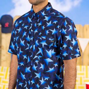 RSVLTS Bold Glory KUNUFLEX Short Sleeve Shirt in Blue — front view