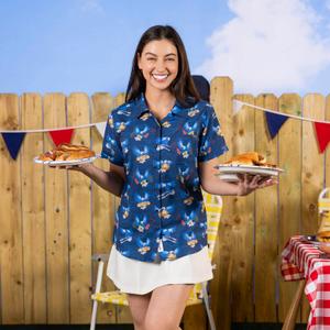 RSVLTS BBQ Wings Women's KUNUFLEX Short Sleeve Shirt in Blue — front view