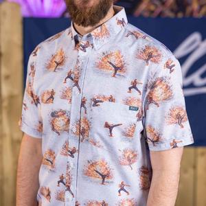 RSVLTS Side Kicks KUNUFLEX Short Sleeve Shirt in Blue — front view