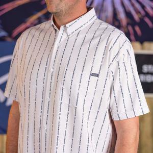 RSVLTS LND Pinstripe KUNUFLEX Short Sleeve Shirt in White — front view