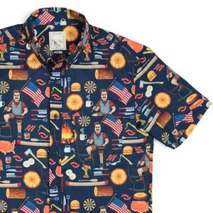 RSVLTS Ron Swanson's Shirt of Greatness KUNUFLEX Short Sleeve Shirt in Blue — front view