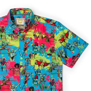 RSVLTS Hulk Hogan vs. Ultimate Warrior KUNUFLEX Short Sleeve Shirt in Multicolor — front view