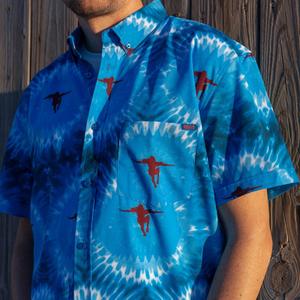 RSVLTS Night Swim KUNUFLEX Short Sleeve Shirt in Blue — front view