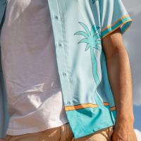 RSVLTS The Uncle Tito Camp Collar KUNUFLEX Short Sleeve Shirt in Blue — detail 3