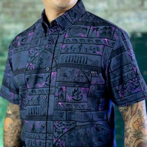 RSVLTS Wall of Destiny KUNUFLEX Short Sleeve Shirt in Black — front view