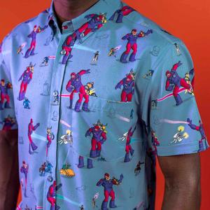 RSVLTS Night of the Sentinels KUNUFLEX Short Sleeve Shirt in Blue — front view