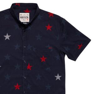 RSVLTS Hubble (Multi Star) KUNUFLEX Short Sleeve Shirt in Black — front view