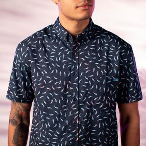 RSVLTS Swords for 400 KUNUFLEX Short Sleeve Shirt in Blue — front view