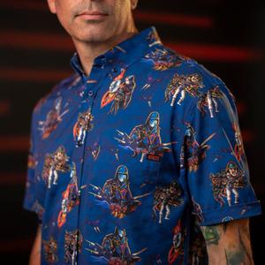 RSVLTS Tips of the Fangs KUNUFLEX Short Sleeve Shirt in Blue — front view