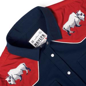 RSVLTS Great White Buffalo Roper Short Sleeve Shirt in Blue — front view