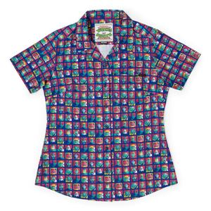 RSVLTS Dimension X-cellent Women's KUNUFLEX Short Sleeve Shirt in Blue — front view