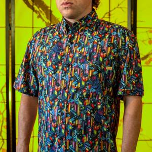 RSVLTS Cow-crete Jungle KUNUFLEX Short Sleeve Shirt in Black — front view