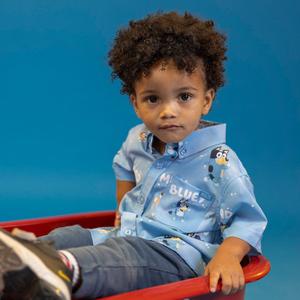 RSVLTS Meet the Heelers Preschool KUNUFLEX Short Sleeve Shirt in Blue — front view