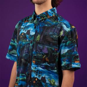 RSVLTS Spooky Swampland KUNUFLEX Short Sleeve Shirt in Blue — front view