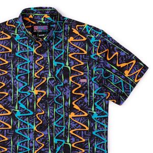 RSVLTS Retro Squigglies KUNUFLEX Short Sleeve Shirt in Black — front view