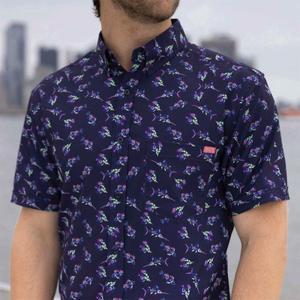 RSVLTS Skeletal Seas KUNUFLEX Short Sleeve Shirt in Black — front view