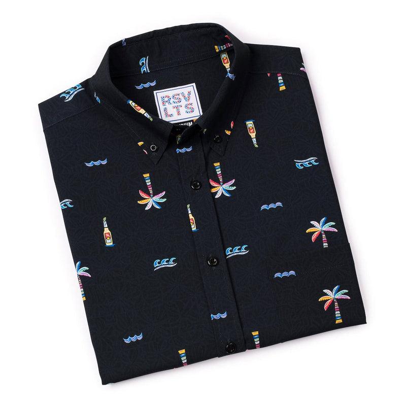 RSVLTS Cabana Nights KUNUFLEX Short Sleeve Shirt in Black — detail 6