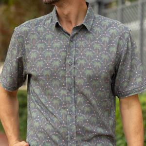 RSVLTS Keep Palm Bamboo Short Sleeve Shirt in Green — front view