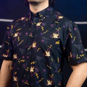 RSVLTS Retro Wrestling KUNUFLEX Short Sleeve Shirt in Black — front view