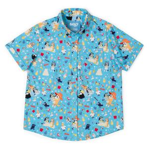 RSVLTS Beach Day Youth KUNUFLEX Short Sleeve Shirt in Blue — front view