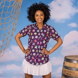 RSVLTS Puru-Puru-Puru Women's KUNUFLEX Short Sleeve Shirt in Purple — front view