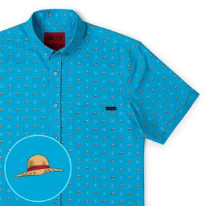 RSVLTS Lil Straw Hats KUNUFLEX Short Sleeve Shirt in Blue — front view