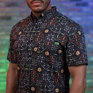RSVLTS Splinter's Couch KUNUFLEX Short Sleeve Shirt in Black — front view
