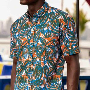RSVLTS Tapa the World KUNUFLEX Short Sleeve Shirt in Blue — front view