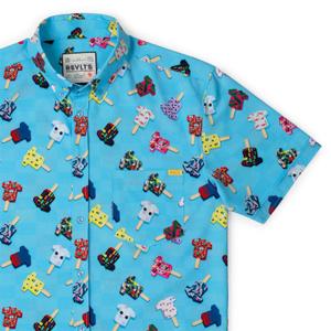 RSVLTS Kunu Pops KUNUFLEX Short Sleeve Shirt in Blue — front view