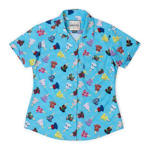RSVLTS Kunu Pops Women's KUNUFLEX Short Sleeve Shirt in Blue — front view