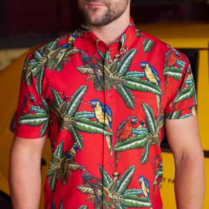 RSVLTS Bubs of a Feather KUNUFLEX Short Sleeve Shirt in Red — front view