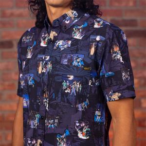 RSVLTS Gotham's Guardian KUNUFLEX Short Sleeve Shirt in Blue — front view